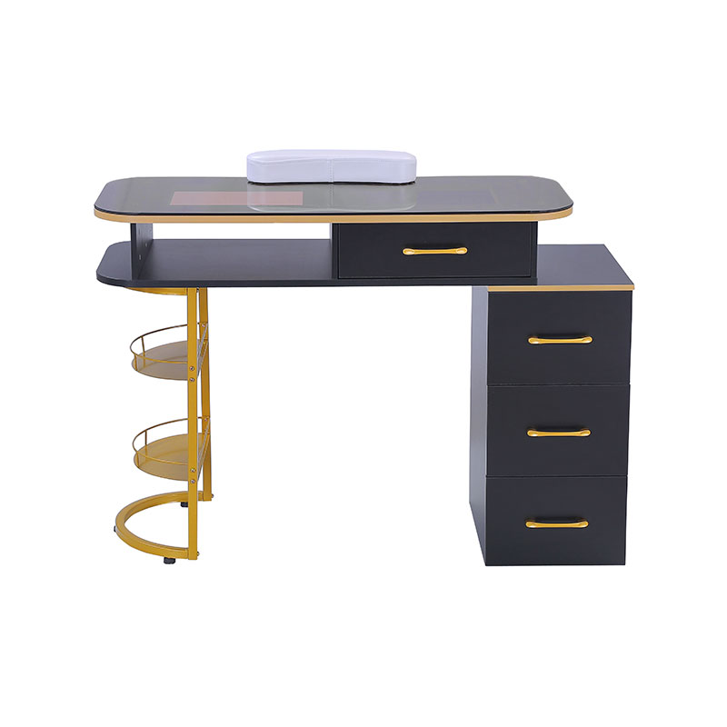 HZ2055 / HZ2055B Maniküretisch mit Glasplatte, Nagelschreibtischstation mit 4 Schubladen und 2-stufigen Ablageflächen