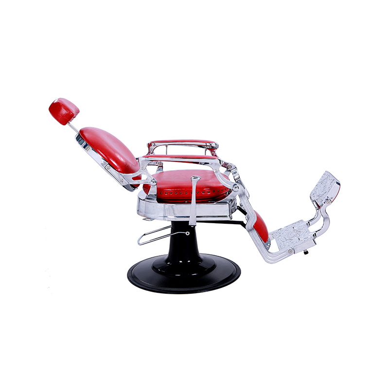 HZ8799DR Roter, glänzender Friseurstuhl mit silbernem Gestell