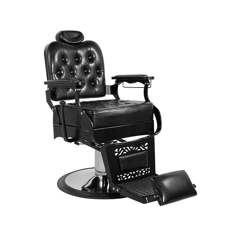 HZ8798 Schwarze Vintage-Friseursalonstühle mit quadratischer Rückenlehne und Schnalle